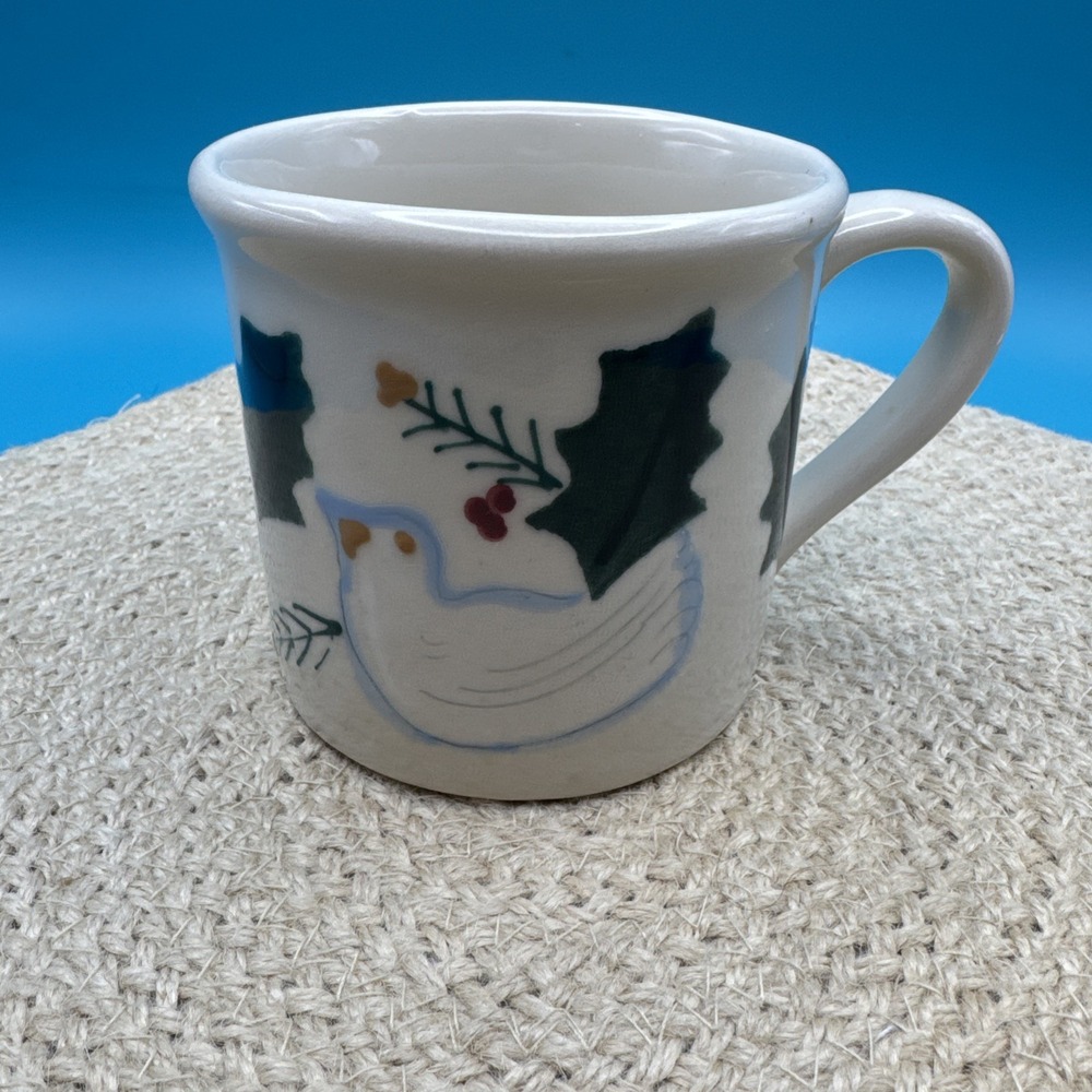 Vintage 80s Heartstone Art Pottery Mug Coffee Cup Christmas Peace Dove Holiday